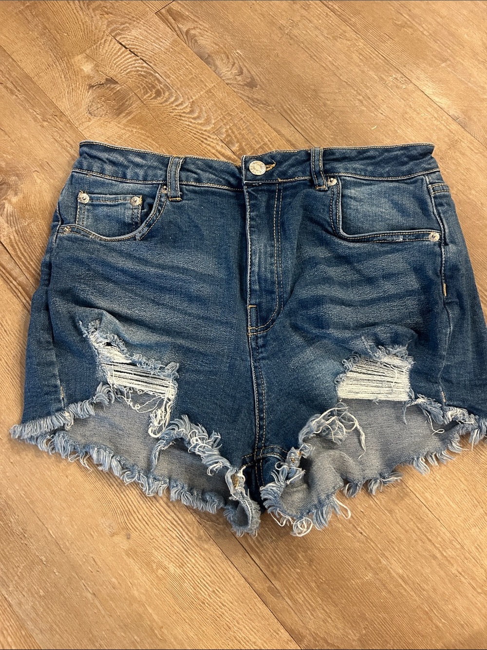Love Tree Distressed Dark Blue Denim Cutoff Shorts